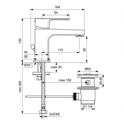 BATERIE LAVOAR CERAFINE D H80 CU VENTIL METALIC